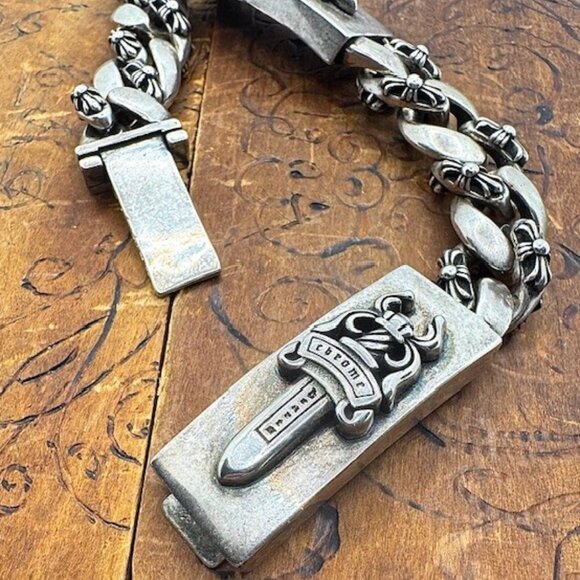 Chrome Hearts Dagger Dual I.D. Sterling Silver Unisex Bracelet Rockstar - Picture 6 of 12